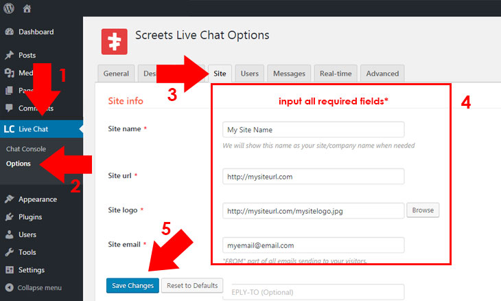 Live Chat Configure Site